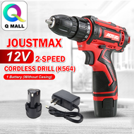 Q MALL JOUSTMAX 12V Cordless Drill Mini Electric Screwdriver Double Speed Two Lithium-Ion Battery Dr