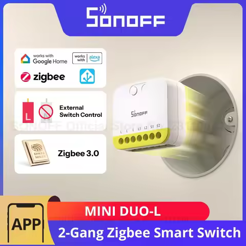 SONOFF MINI DUO-L 2-Gang Zigbee Smart Switch MINI-ZB2GS-L No Neutral Wire Required Dual-Channel Exte