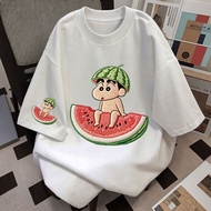 【220G 100%Cotton T-shirt】SG Baju T-shirt Wanita Pendek Cartoon Anak Buah Naga S-3XL Merah Pink Apric