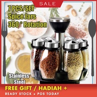 Condiment Jars 7Pcs Spice Stainless Steel 360 Degree Rotation Kitchen Seasoning Salt Pepper Spice Ra