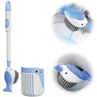 Toilet Brush Set with Holder, Whale Shaped Bathroom Toilet Brush with Flexible Head and Removable Ba