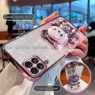 Casing Samsung A12 M12 A22 4G a22 5G M22 Phone Case Relieve Stress Colorful Bead Bear Folding Bracke