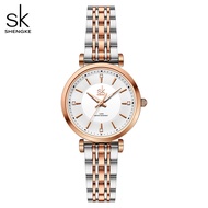 Shengke SK นาฬิกาแฟชั่นผู้หญิงสายหนังสีดำนาฬิกาข้อมือควอตซ์ของผู้หญิงนาฬิกาสีสันสดใส relogio feminino