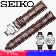 Seiko/seiko No. 5 Strap Waterproof Genuine Leather Water Ghost No. 5 Canned Food Pilot Crocodile Pattern Watch Chain Butterfly Buckle 20/22