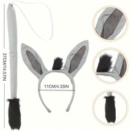 [2pcs Soft Donkey Costume] 2pcs Donkey Costume Set: Soft Donkey Ears Headband & Tail for Halloween, 