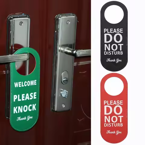 Bulletin Board Leather Double-sided Door Sign Do Not Disturb Please Knock Signs Door Knobs Meeting R