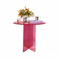 Acrylic Coffee Table Pink Modern Simple round Corner Table Design Sense Small Apartment round Table 