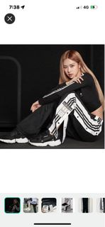 Adidas三葉黑色 藍色寬褲