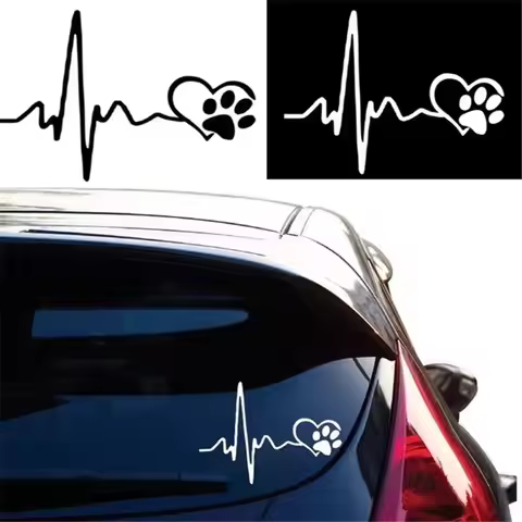 Heartbeat Love Dog Footprints Creative Car Sticker Heartbeat Love Dog Footprint Sticker Ecg Love Dog