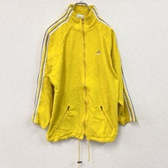 90年代古著adidas抓絨運動外套，復古黃色，小號