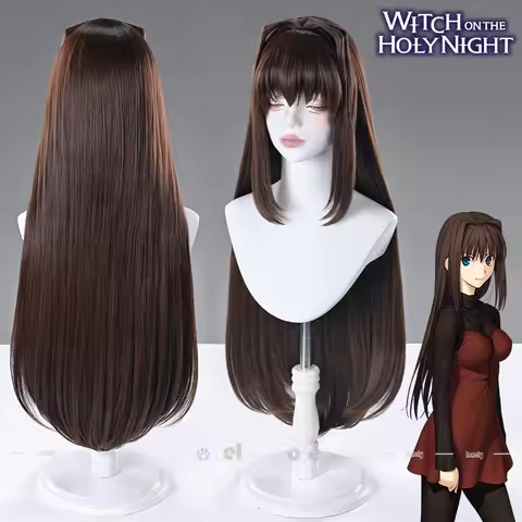 Anime Witch on The Holy Night Aoko Aozaki Cosplay Wig Long Brown Straight Hair Heat Resistant Wigs M