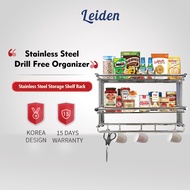 Leiden 2 Tier Kitchen Rack Stainless Steel Storage Shelf Rack Wall Hang Drill Free Organizer DFMSR50