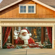 Santa Claus Window Photographic Backdrop Red Curtain Snow Gift Boxes Pine Bokeh Lights Family Christ