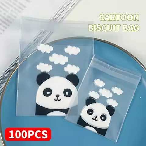 100PCS Panda Cartoon Snowflake Crisp Fruit Nougat Cookies Transparent Gift Wrap