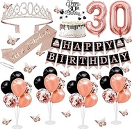 30th Birthday Decorations for Women - 56pcs Rose Gold Happy 30th Banner, 30th Birthday Crown Sash, C