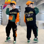 HAOSE เสื้อผ้าเด็กแฟชั่น ชุดเสื้อกันหนาวเด็ก ชุดกีฬาสองชิ้นลำลองสุดหล่อสำหรับเด็กผู้ชาย ชุดกีฬาแขนยา