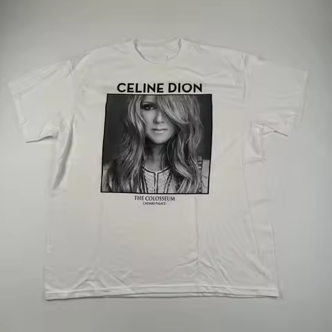 Celine Dion portrait Graphic 100%Cotton Unisex Shirt 2026 Summer New Y2k Vintage Fashion Men's women