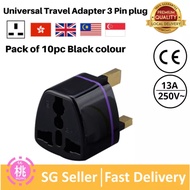 Universal Travel Adapter AU US EU to UK 3 Pin, CE Certified Support 110v to 250v ( Pack of 10 ) Blac