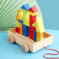 New Tractor Building Block Tractor Children's Fun Early Education Toys Wooden Geometric Shape Color 
