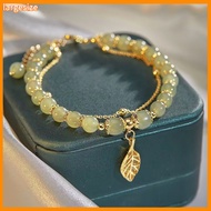 largesize|  Plant Pendant Bracelet Women Faux Jade Bangle Boho Chic Double-layered Jade Bead Leaf Br