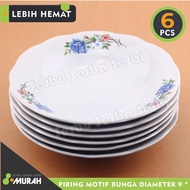 SERBU MURAH - SET 6 PCS - PIRING KERAMIK LUCKY BUNGA PUTIH UKURAN 9"- Piring Cantik -  Piring Kaca S