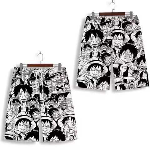 One Piece Japanese Anime 3D Shorts Children's Dry Beach Casual Pants plus Size Men's And Women's Fiv
