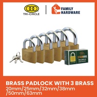 Tri-Circle 261 262 263 264 265 266 Brass Padlock 3 Brass Key 20mm 25mm 32mm 38mm 50mm 63mm Kunci Man