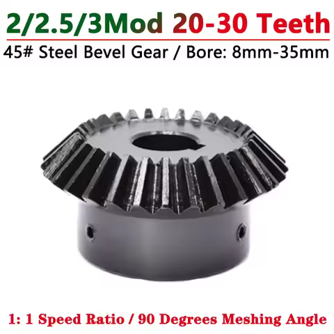 1pcs 1:1 Bevel Gear 2/2.5/3Mod 20/25/30 Teeth 90 Degrees Meshing Angle Steel Gear 2/2.5/3 Module 20T
