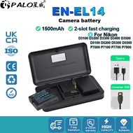 Palo EN-EL14 Camera Battery and 2 Slots Multifunctional LCD Charger For Nikon D3100 D3300 D3500 D520