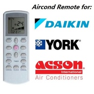 Air Cond Remote Control | Daikin | York | Ascon | Replacement