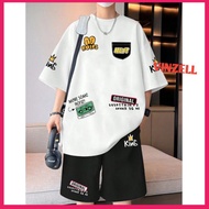 SPORTY KOREAN STYLE MEN'S SUITS SHORTS + SINGLET T-SHIRT KING MOTIF BIGSIZE ALLSIZE SML XL 2XL 3XL 4