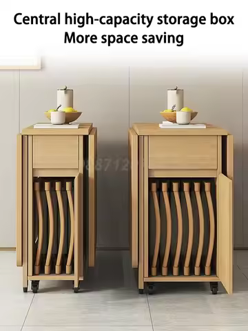 To Save Space Movable 1.3m Wood Table With 0/2/4 Chair Combination Set Foldable Dining Table For Sma