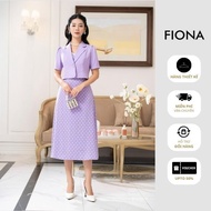 FIONA single Set Slim journalist shirt, double-lapel collar and purple polka dot flared dress, squar