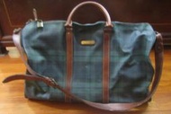 個人收藏 二手 Polo Ralph Lauren 皮革厚實的小牛皮  經典格紋 大尺寸 旅行袋/行旅包