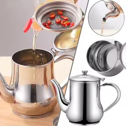 1Pcs Household Stainless Steel Oil Pot with Filter Oil Filter Pot Cooking Household Leak Proof Oil P