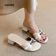 Lovito Elegant Heels Light Luxury Metal Buckle All Seasons Black Heels for Women LFA85027 Lovito Hel