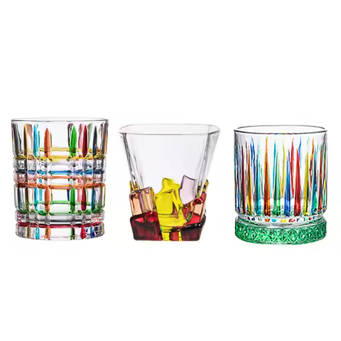 Whiskey Glasses with Colorful Painting, Scotch Whisky, Bourbon, Cocktails, RUM, Durable Whiskey Glas