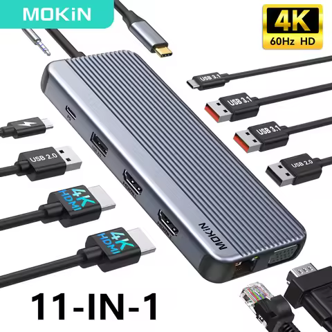 MOKiN 4K USB C Hub to Dual HDMI VGA Gigabit Ethernet Docking Station USB 3.1 10Gbps Audio Adapter fo