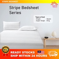 Premium Cotton Fitted Bedsheet Stripe Cadar Single Queen King Size Bedding Set 2in1 4in1 Getah Kelil