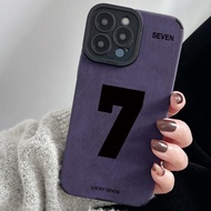 Purple Suede Leather Lucky Number Seven Casing for iPhone 17 Air 16E 16 15 14 Plus 13 12 11 Pro 6 6S