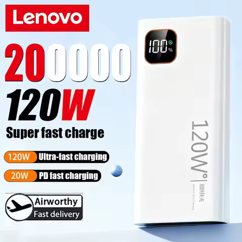 Lenovo 200000mAh Power Bank Portable 120W Super Fast Charge Power Bank Large Capacity Digital Displa