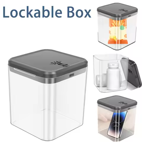 Transparent Lock Box with Password Lockable Storage Box for Phone Gaming Device Food Snack Refrigera