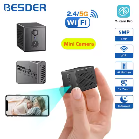 BESDER 5MP Mini Wifi Camera Built-in 2400mAh Rechargeable Battery Indoor Human Detect 5X Zoom Survei