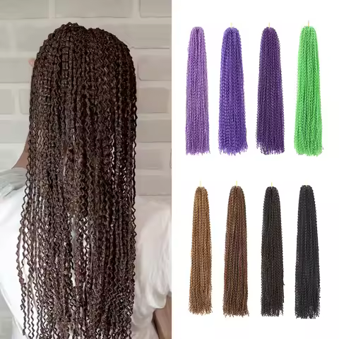 3X Pre-Looped Curly Synthetic Zizi Braids Thin Small Box Braid Crochet Twisted Hair Synthetic Kaneka