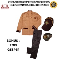 SETELAN SERAGAM SEKOLAH PRAMUKA SIAGA SD CELANA PDL ANAK LAKI-LAKI KELAS 1-6 BONUS GESPER TOPI PRAMU