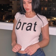 Brat Letter Style Short Top Slim Short Sleeve T-Shirt Women's Clothing 2025z6.9