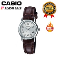 Casio V002 Quartz Silver Dial Brown Leather Band Watch for Women(Brown)