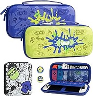 FUNDIARY Carrying Case for Nintendo Switch and Switch OLED, Hard Portable Travel Case for Switch and Switch OLED, Case Accessories Bundle with Game Case and 2 Thumb Caps - for Splatoon 3