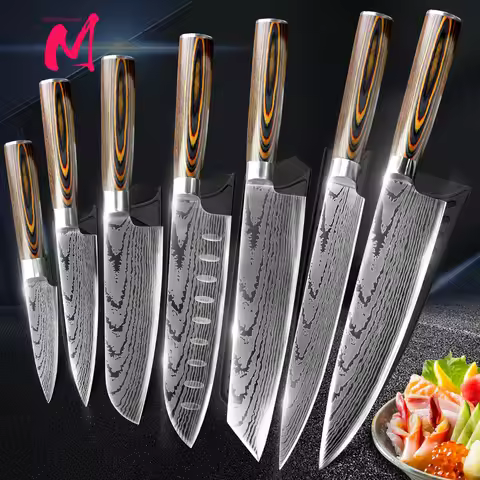 Kitchen Knife Set Chef Knives Japanese 7CR17 440C High Carbon Stainless Steel Imitation Damascus San