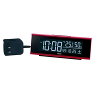 Seiko Clock Alarm Clock Alarm Clock, Electric Wave Digital AC Type, Color LCD, Series C3, Red Metallic, Body Size: 6.3 x 17.4 x 4.6cm DL307R